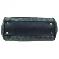 Pre Owned Dolce and Gabbana Green Leopard Print Leather Medium Miss Sicily Tote Bag