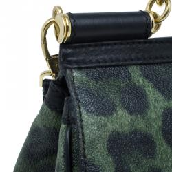 Pre Owned Dolce and Gabbana Green Leopard Print Leather Medium Miss Sicily Tote Bag