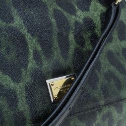 Pre Owned Dolce and Gabbana Green Leopard Print Leather Medium Miss Sicily Tote Bag