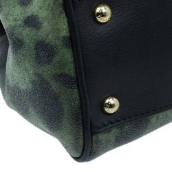 Pre Owned Dolce and Gabbana Green Leopard Print Leather Medium Miss Sicily Tote Bag
