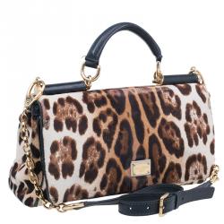 Pre Owned Dolce and Gabbana Leopard Print Pony Hair Miss Sicily Shoulder Bag