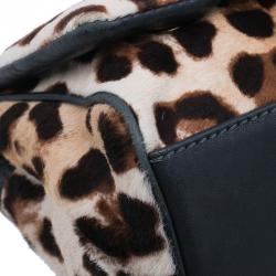 Pre Owned Dolce and Gabbana Leopard Print Pony Hair Miss Sicily Shoulder Bag