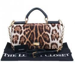 Pre Owned Dolce and Gabbana Leopard Print Pony Hair Miss Sicily Shoulder Bag