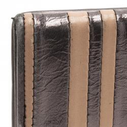 Pre Owned Dolce and Gabbana Metallic Grey and Beige Leather Flap Wallet