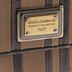 Pre Owned Dolce and Gabbana Metallic Grey and Beige Leather Flap Wallet