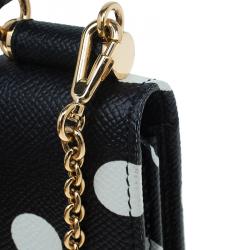 Pre Owned Dolce and Gabbana Black Polka Dot Leather Wallet on Chain