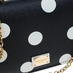 Pre Owned Dolce and Gabbana Black Polka Dot Leather Wallet on Chain