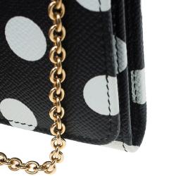 Pre Owned Dolce and Gabbana Black Polka Dot Leather Wallet on Chain