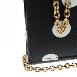 Pre Owned Dolce and Gabbana Black Polka Dot Leather Wallet on Chain