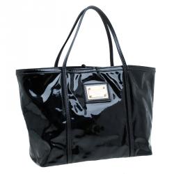Pre Owned Dolce and Gabbana Black Patent Leather Miss Escape Tote