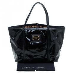 Pre Owned Dolce and Gabbana Black Patent Leather Miss Escape Tote