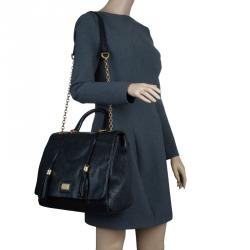 مملوكة مسبقًا Dolce and Gabbana Black Leather Miss Charlotte Top Handle Bag