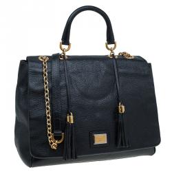 مملوكة مسبقًا Dolce and Gabbana Black Leather Miss Charlotte Top Handle Bag
