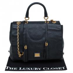 مملوكة مسبقًا Dolce and Gabbana Black Leather Miss Charlotte Top Handle Bag