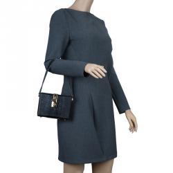 Dolce and Gabbana Black Lizard Embossed Calf Leather Box Bag