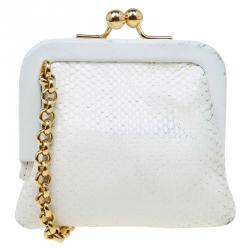 Pre Owned Dolce and Gabbana White Python Embellished Chain Coin Purse
