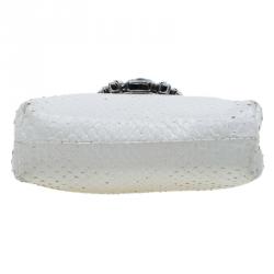 Pre Owned Dolce and Gabbana White Python Embellished Chain Coin Purse