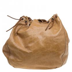 Pre Owned Dolce and Gabbana Brown Leather Fringe Charm Bucket Hobo