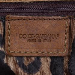 Pre Owned Dolce and Gabbana Brown Leather Fringe Charm Bucket Hobo