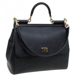 مملوكة مسبقًا Dolce and Gabbana Black Leather Medium Miss Sicily Tote