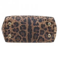 Pre Owned Dolce and Gabbana Black Leopard Print Leather Lucia Shopper Tote