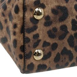 Pre Owned Dolce and Gabbana Black Leopard Print Leather Lucia Shopper Tote