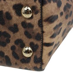 Pre Owned Dolce and Gabbana Black Leopard Print Leather Lucia Shopper Tote