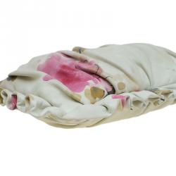 Pre Owned Dolce and Gabbana Cream Floral Print Leather Ruffle Zip Clutch