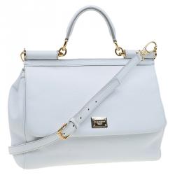 Pre Owned Dolce and Gabbana White Leather Medium Miss Sicily Top Handle Bag