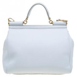 Pre Owned Dolce and Gabbana White Leather Medium Miss Sicily Top Handle Bag