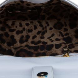 Pre Owned Dolce and Gabbana White Leather Medium Miss Sicily Top Handle Bag