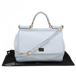 Pre Owned Dolce and Gabbana White Leather Medium Miss Sicily Top Handle Bag