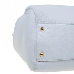 Pre Owned Dolce and Gabbana White Leather Medium Miss Sicily Top Handle Bag