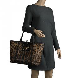 Pre Owned Dolce and Gabbana Leopard Print Coated Canvas Tote