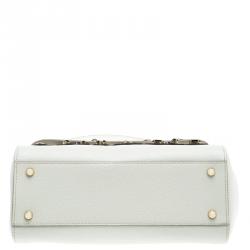 Pre Owned Dolce and Gabbana Off White Leather Medium Jewel Embellished Miss Sicily Top Handle Bag