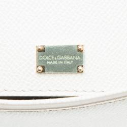 Pre Owned Dolce and Gabbana Off White Leather Medium Jewel Embellished Miss Sicily Top Handle Bag