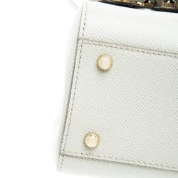 Pre Owned Dolce and Gabbana Off White Leather Medium Jewel Embellished Miss Sicily Top Handle Bag