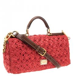 Dolce & Gabbana Red Crochet Raffia Miss Sicily Shoulder Bag