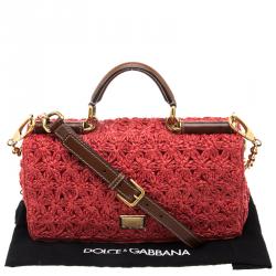 Dolce & Gabbana Red Crochet Raffia Miss Sicily Shoulder Bag