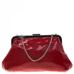 Pre Owned حقيبة كلاتش دولتشي أند غابانا إطار سلسلة جلد لامعة حمراء