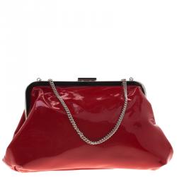 Pre Owned حقيبة كلاتش دولتشي أند غابانا إطار سلسلة جلد لامعة حمراء