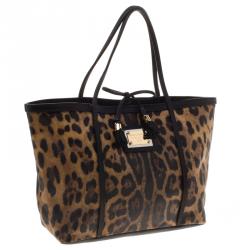 Pre Owned Dolce and Gabbana Leopard Print Coated Canvas Miss Escape Tote