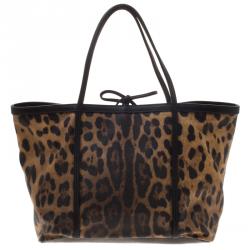 Pre Owned Dolce and Gabbana Leopard Print Coated Canvas Miss Escape Tote