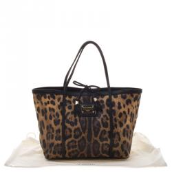 Pre Owned Dolce and Gabbana Leopard Print Coated Canvas Miss Escape Tote