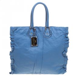 Pre Owned Dolce and Gabbana Blue Leather Miss Rouche Tote 
