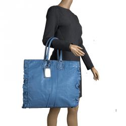 Pre Owned Dolce and Gabbana Blue Leather Miss Rouche Tote 
