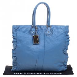 Pre Owned Dolce and Gabbana Blue Leather Miss Rouche Tote 