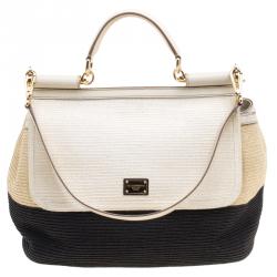 Pre Owned Dolce and Gabbana Tricolor Woven Miss Sicily Soft Top Handle Bag