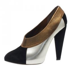 Pre Owned Dolce and Gabbana Three Tone Leather Ankle Booties Size 39