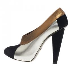 Pre Owned Dolce and Gabbana Three Tone Leather Ankle Booties Size 39